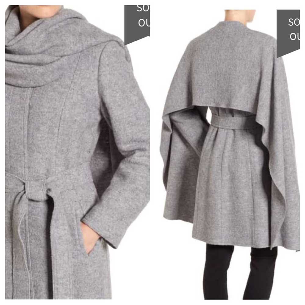 L Cole Haan wool belted scarf coat gray - image 8