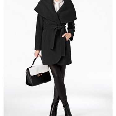 Tahari Black Marla Belted Wrap Coat