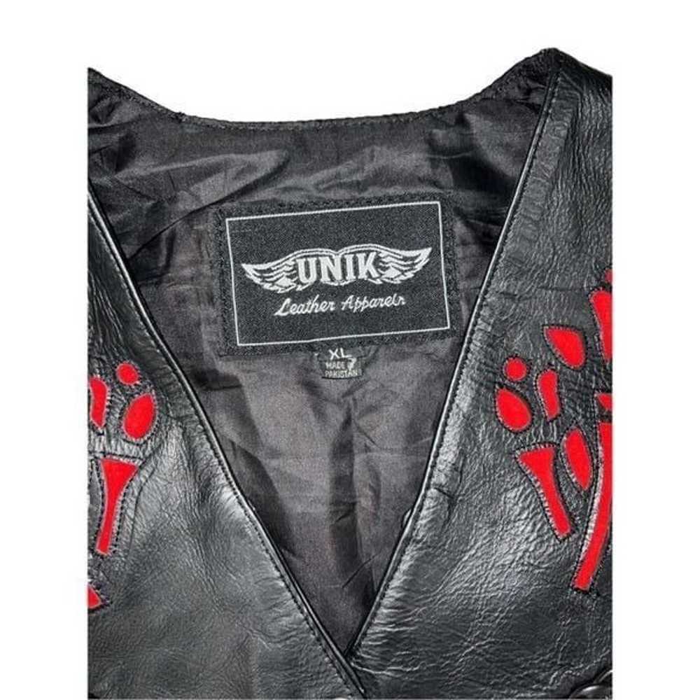 Vintage New Unik Black Leather Fringe Red Suede R… - image 2