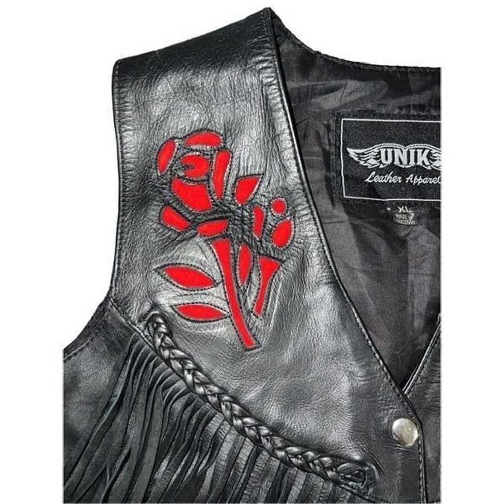 Vintage New Unik Black Leather Fringe Red Suede R… - image 3