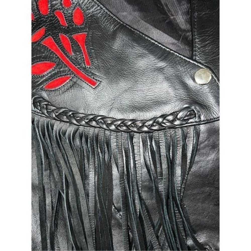 Vintage New Unik Black Leather Fringe Red Suede R… - image 4