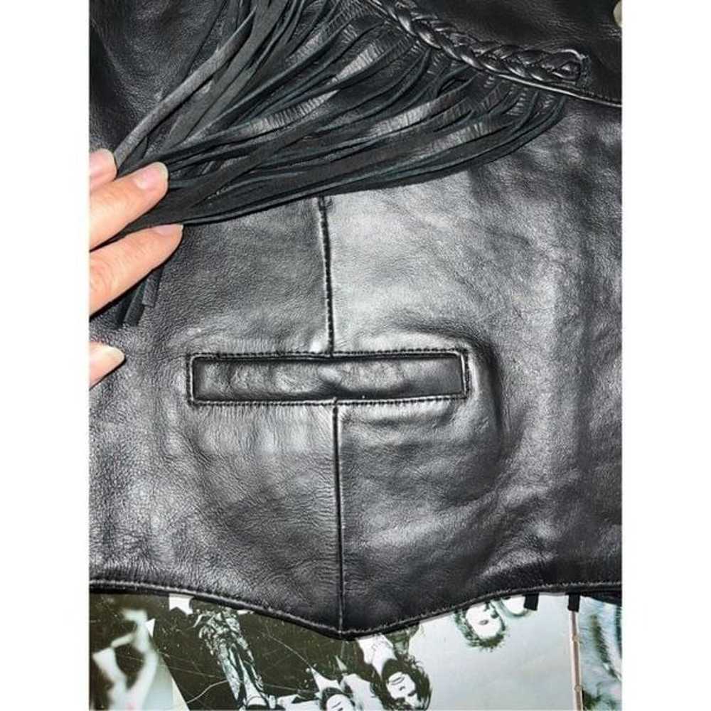 Vintage New Unik Black Leather Fringe Red Suede R… - image 5