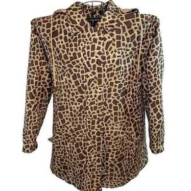 Dennis Basso Silk Giraffe Print Jacket | Size XL