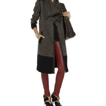 Line. Wool and Leather Long Cardigan Coat