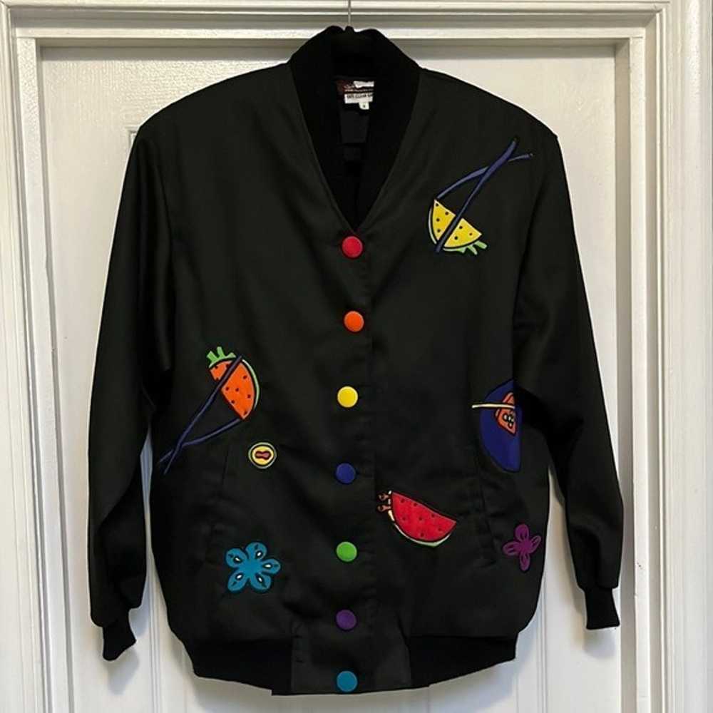 Vintage Silk Scapes Fruit Oversized Print Jacket … - image 1