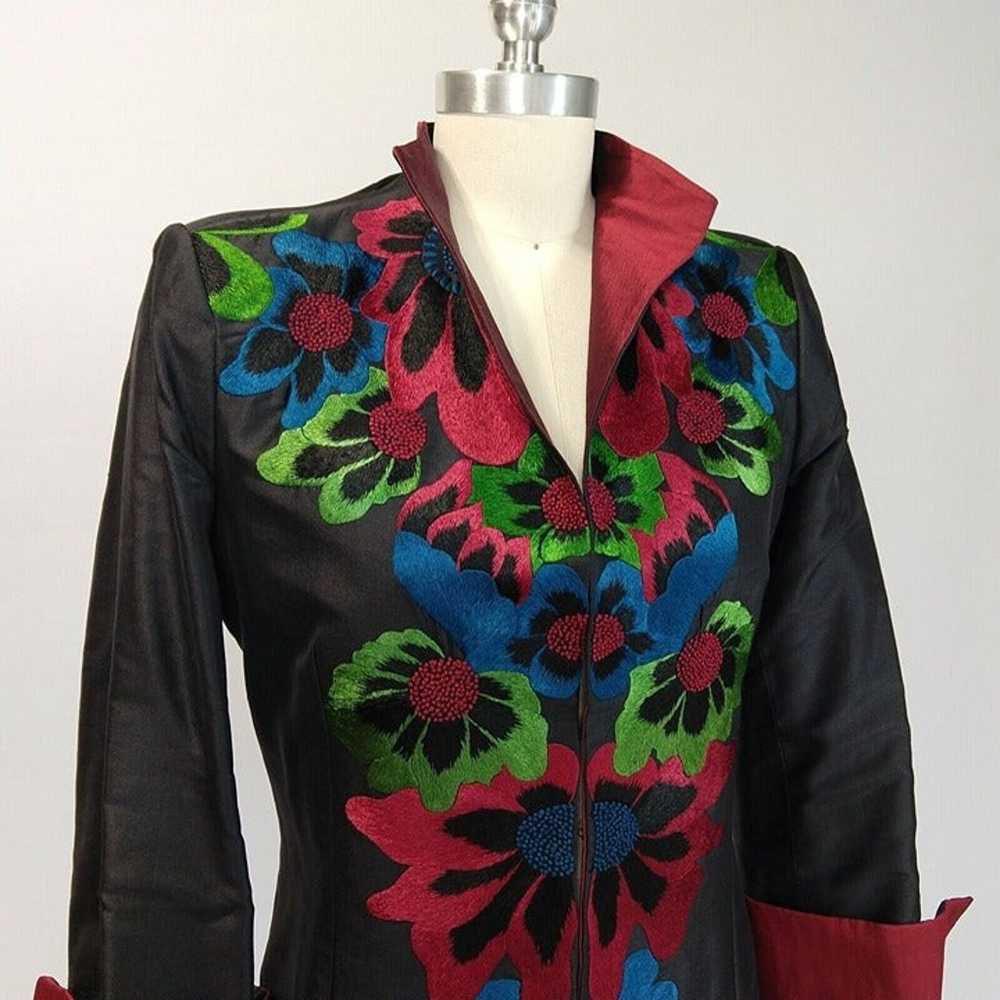 Vintage 90s Embroidered Duster Jacket Size S Blac… - image 4