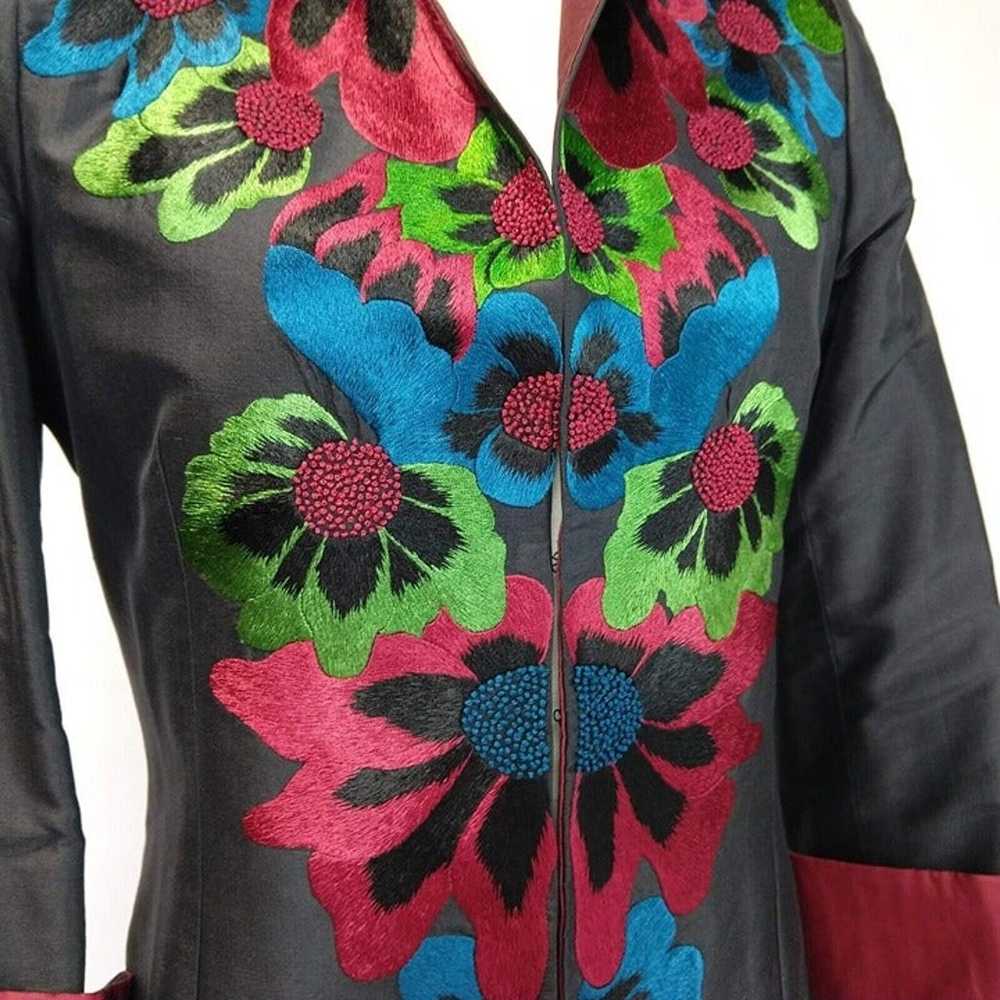 Vintage 90s Embroidered Duster Jacket Size S Blac… - image 9