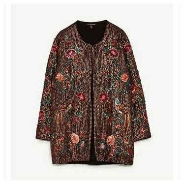 ZARA Women Sequin Kimono Jacket RARE Floral Embell