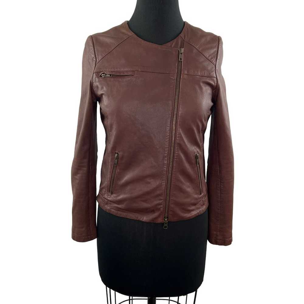 HARTFORD Brown Lamb Leather Long Sleeve Asymmetri… - image 1