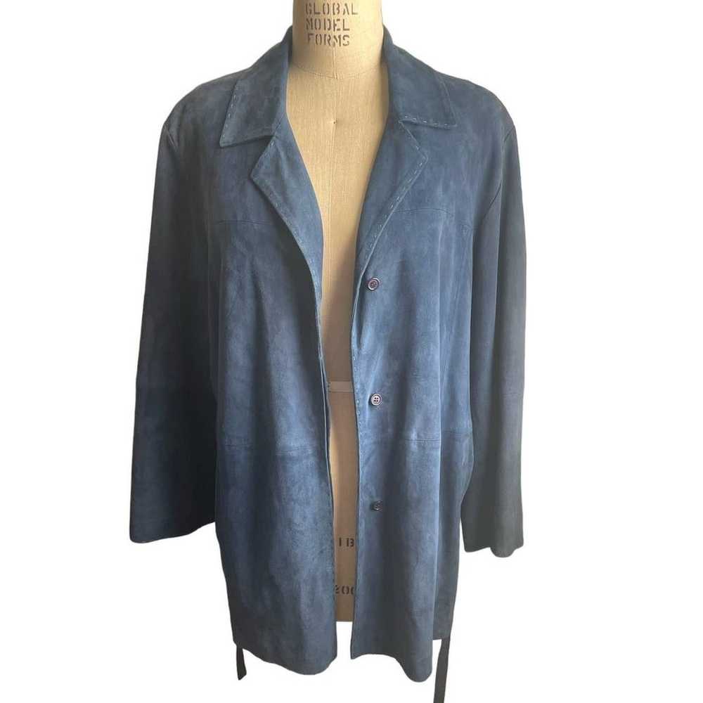 Marina Rinaldi Blue Suede Blazer Jacket w/ belt -… - image 1