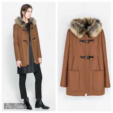 Zara Camel Color Wool Hooded Zip Up Long Coat Jac… - image 1