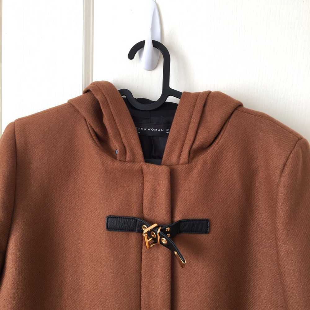 Zara Camel Color Wool Hooded Zip Up Long Coat Jac… - image 3