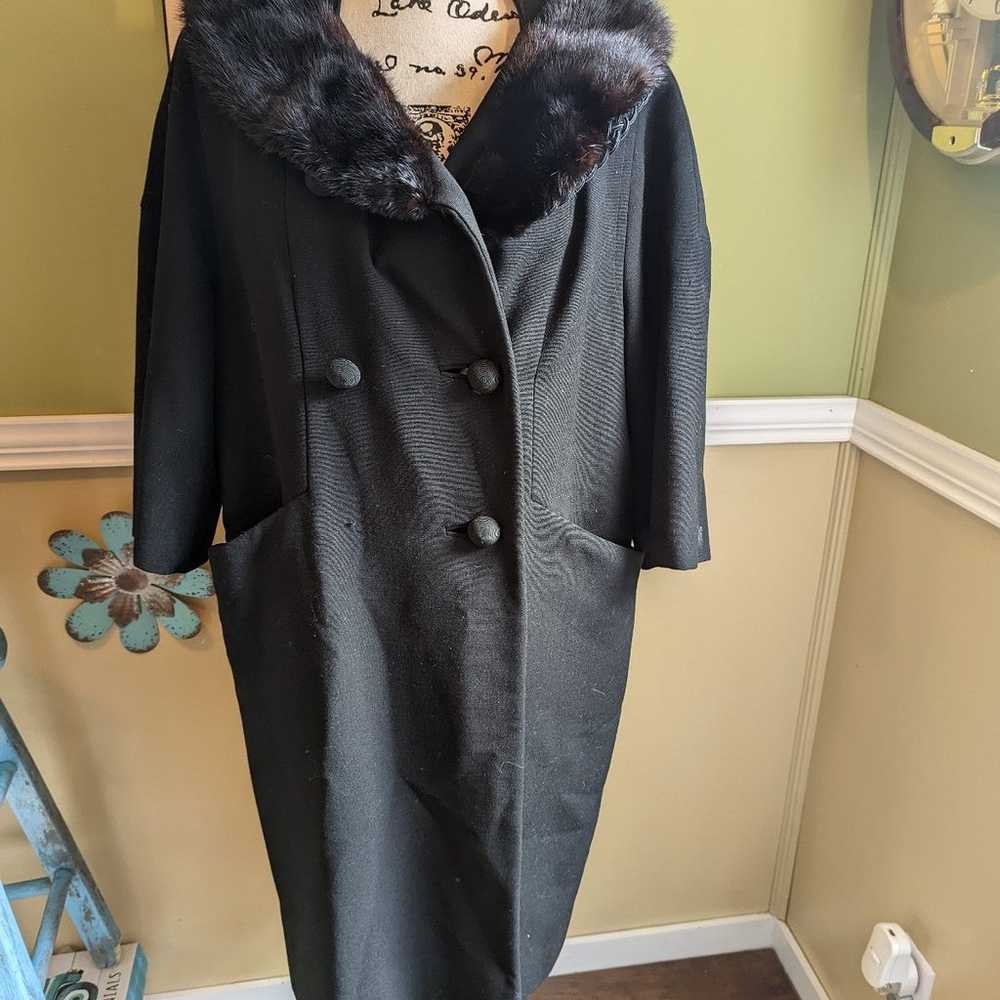 Vintage wool fur trim dress coat - image 1