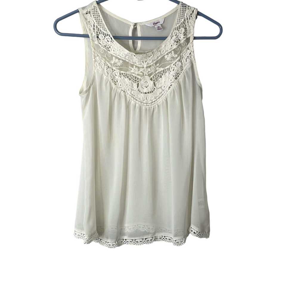 Vintage Candie's Womens White Floral Lace Sleevel… - image 1