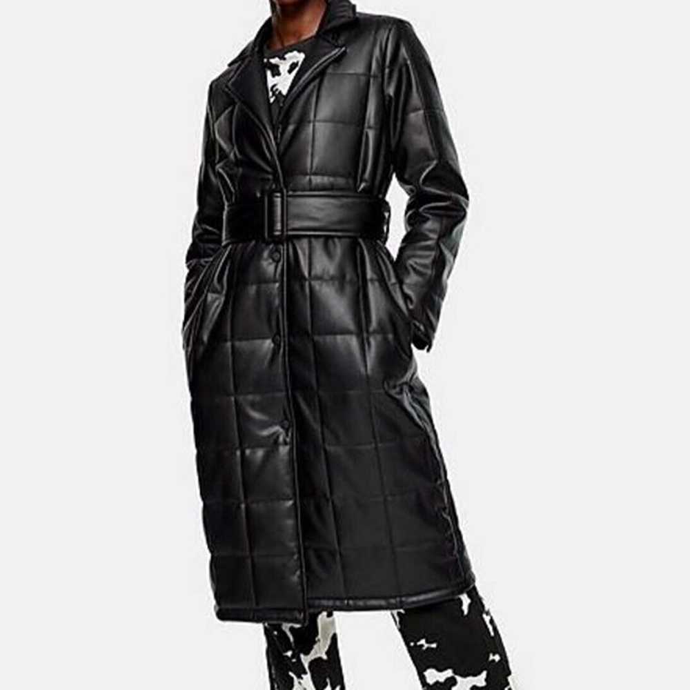Topshop Faux Leather Quilted Belted Trench Coat S… - image 1