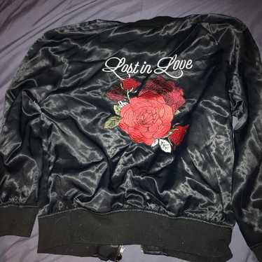 kendall and kylie silk rose bomber jacke