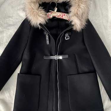 Zara Faux Fur Hooded Wool Coat