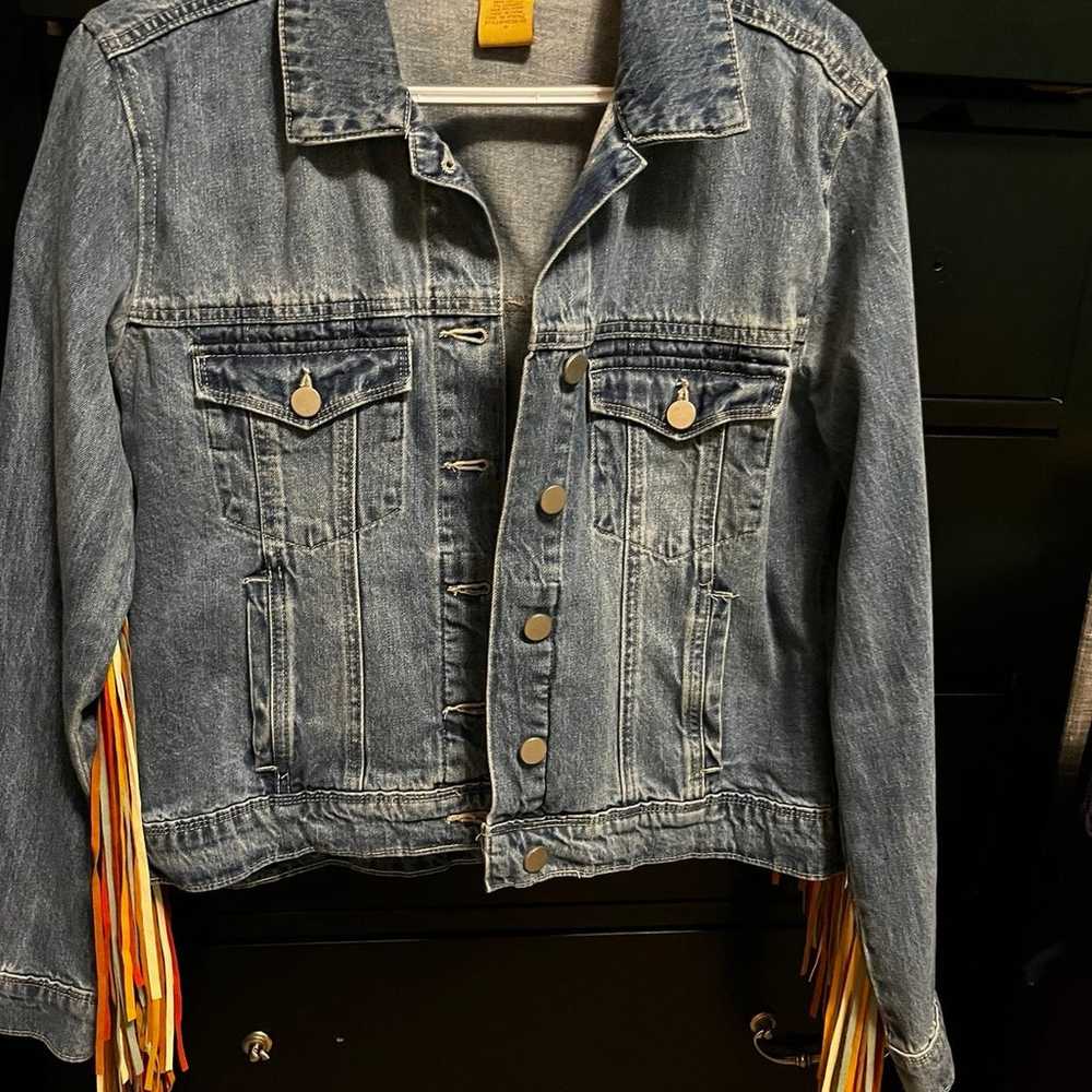 Jean Jacket with Leather Tassles - image 1