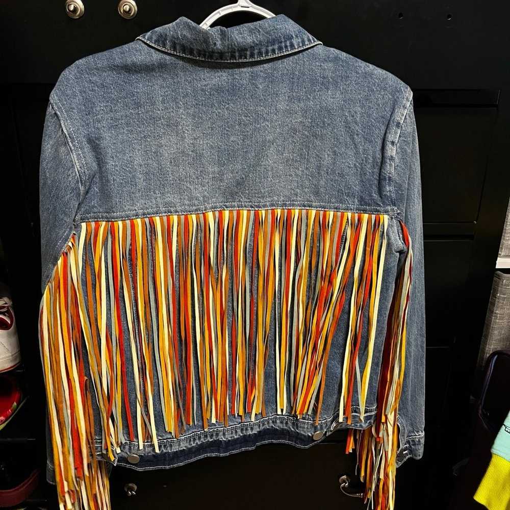 Jean Jacket with Leather Tassles - image 2