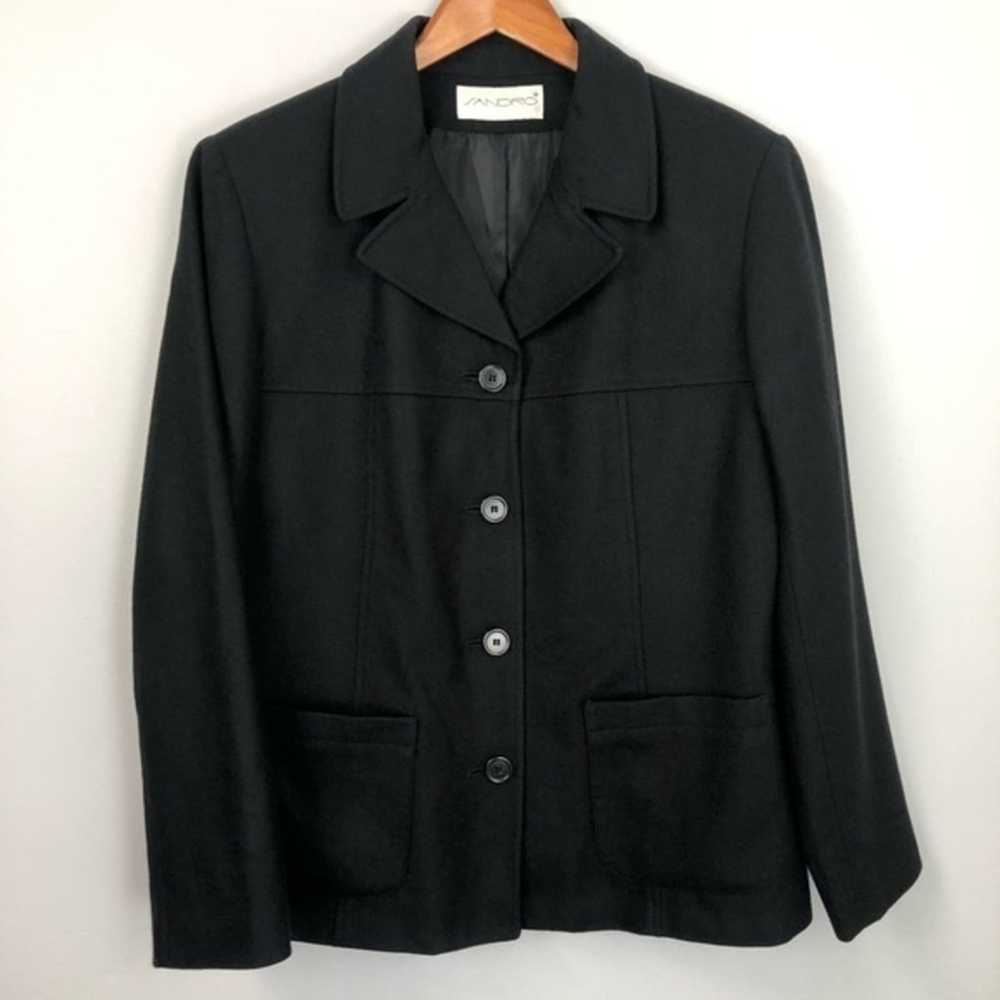 Sandro Black Wool Button Up Jacket Sz 12 - image 9