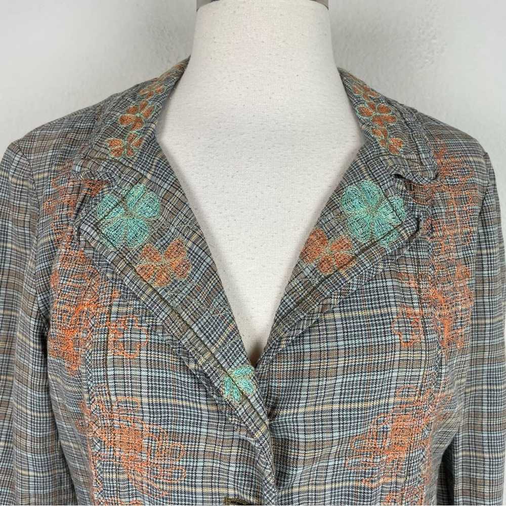 Johnny Was Brown Gray Blue Plaid Embroidered Jack… - image 2
