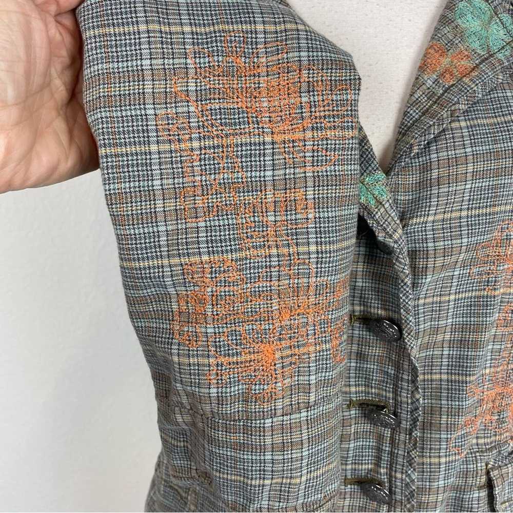 Johnny Was Brown Gray Blue Plaid Embroidered Jack… - image 3