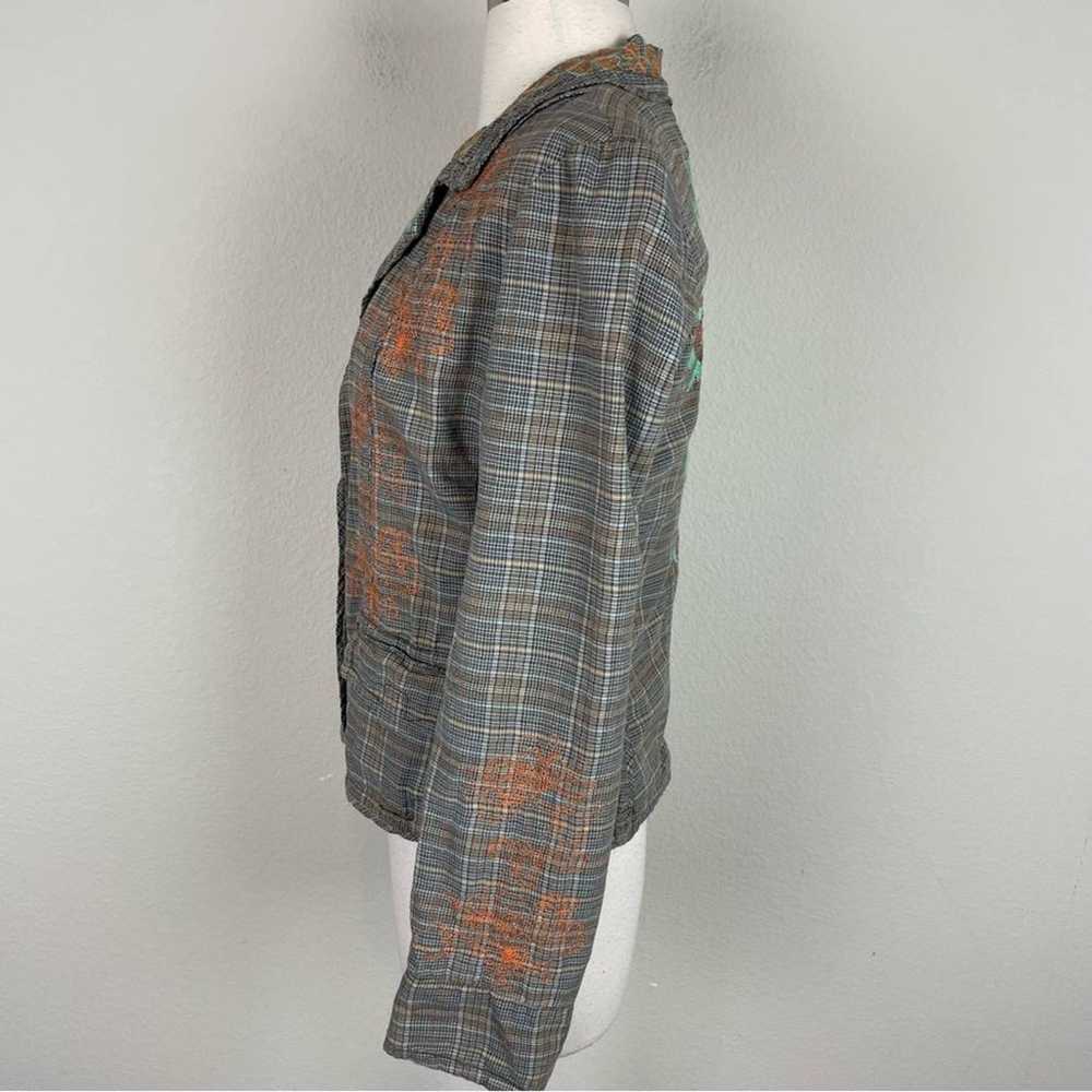 Johnny Was Brown Gray Blue Plaid Embroidered Jack… - image 5