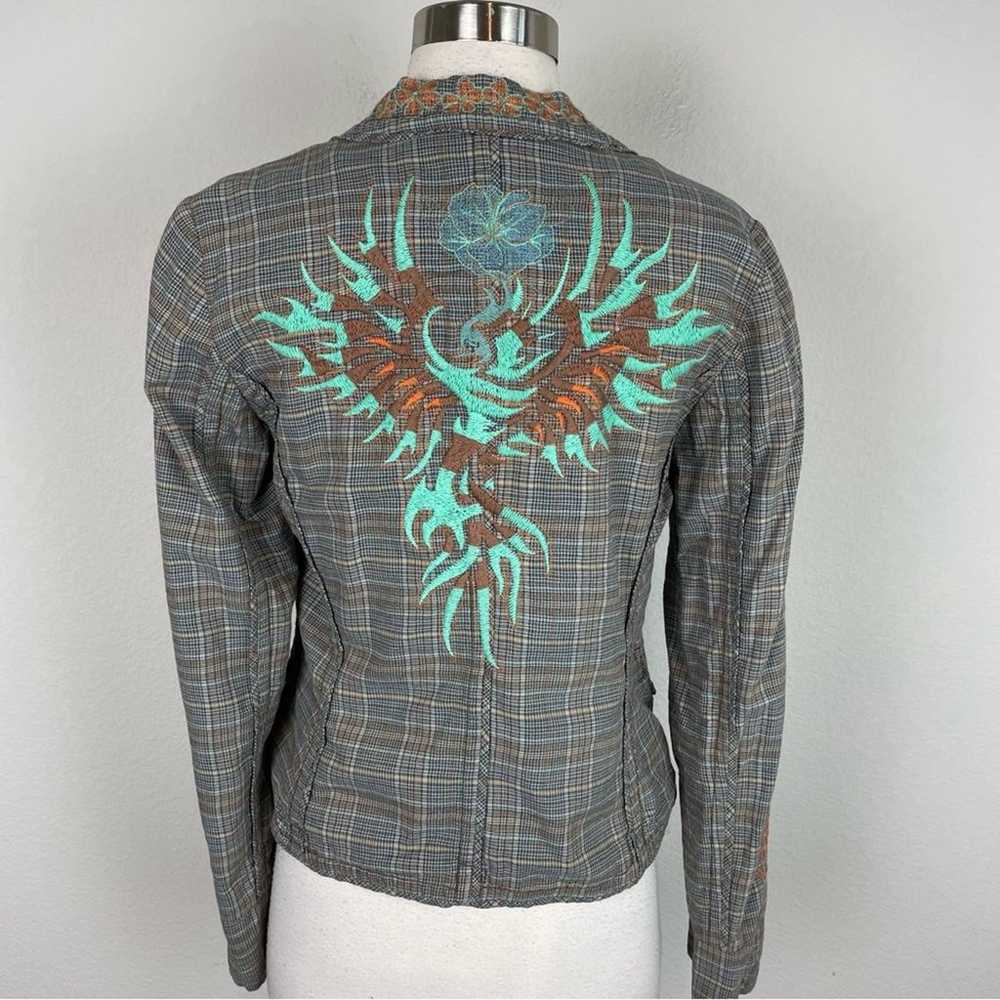 Johnny Was Brown Gray Blue Plaid Embroidered Jack… - image 7