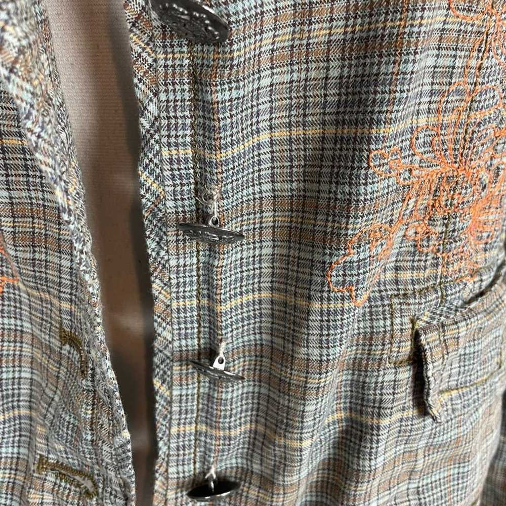 Johnny Was Brown Gray Blue Plaid Embroidered Jack… - image 8