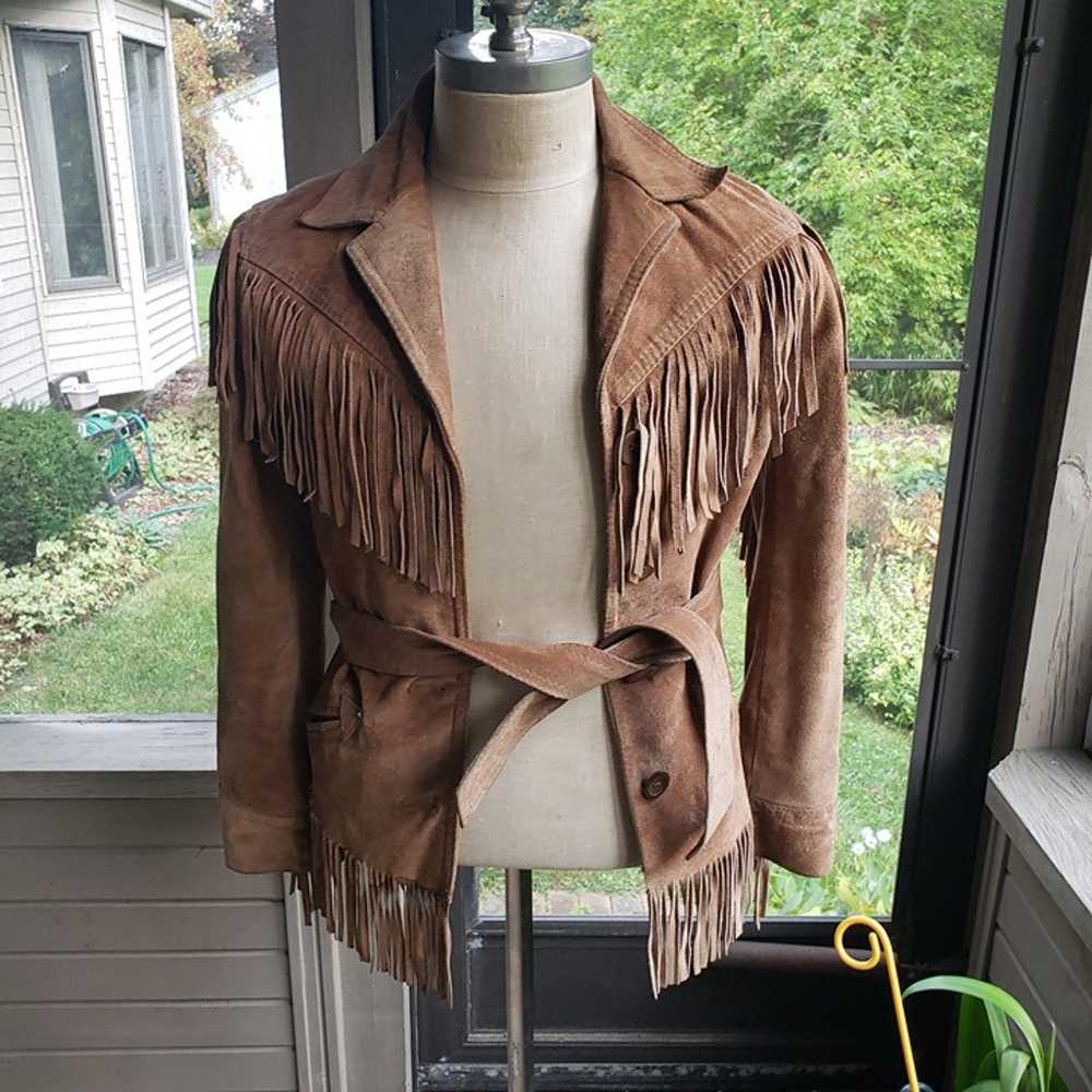 Winlit Suede Leather Fringe Jacket Size 9 (Women'… - image 4