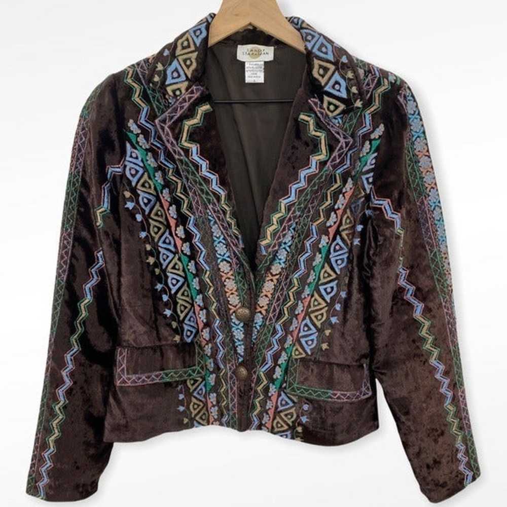 Sandy Starkman Brown Velvet Embroidered Jacket - image 1