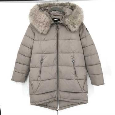 DKNY faux fur trim hooded puffer coat - image 1