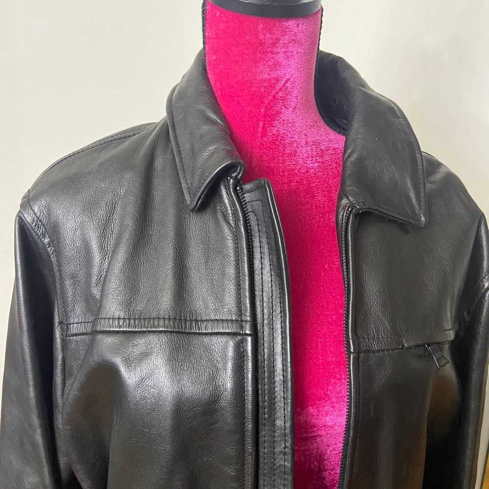 Banana republic men’s black leather jacket medium - image 2