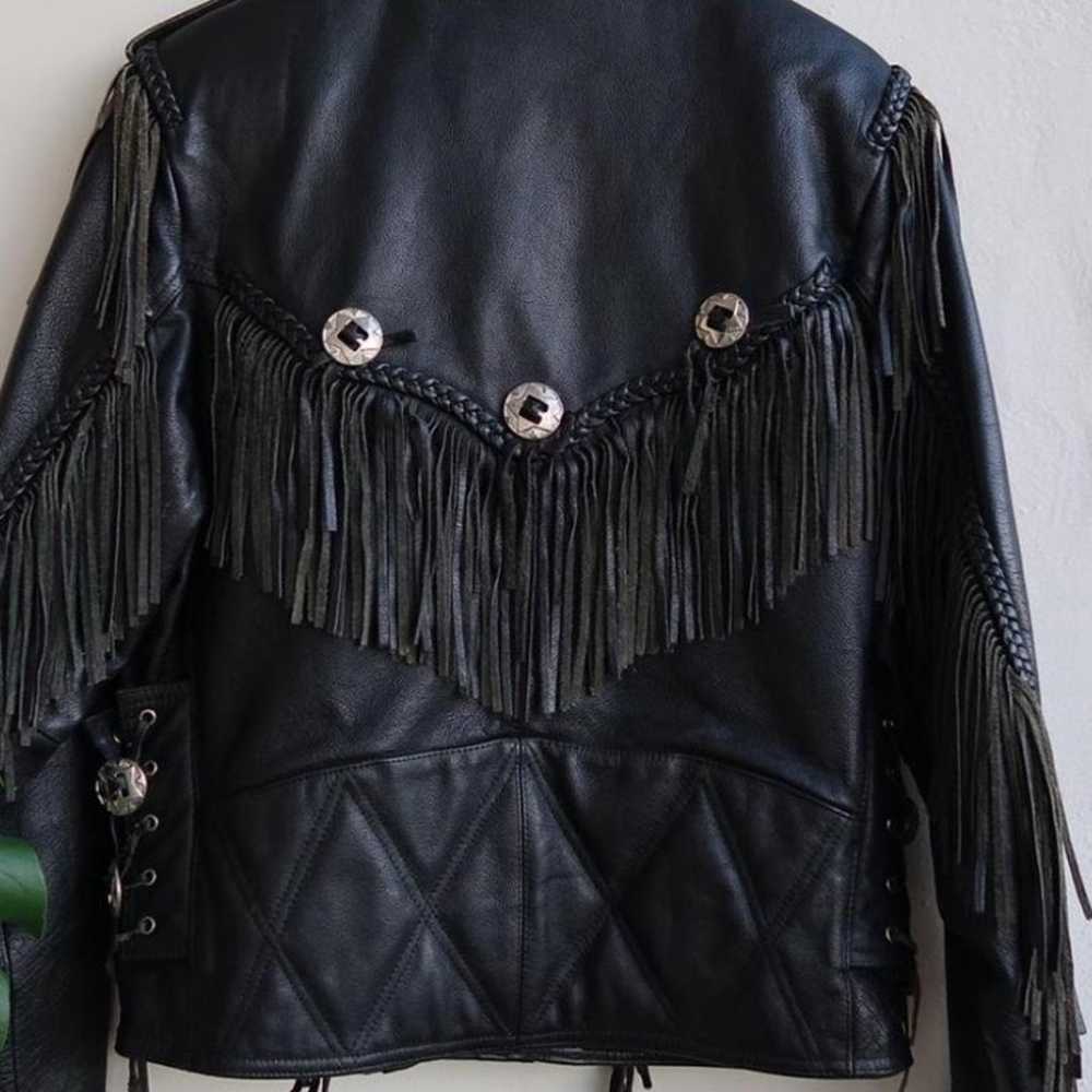 vintage genuine heavy leather motorcycle jacket  … - image 2