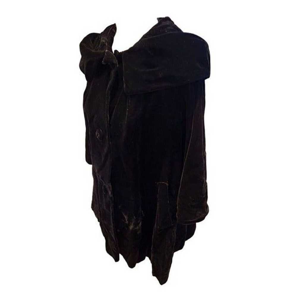Vintage 80s Black Velvet Jacket Swing Coat L Retr… - image 2