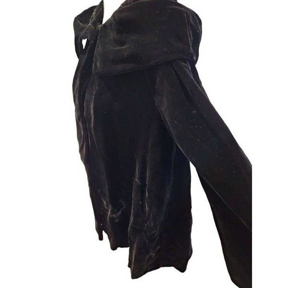 Vintage 80s Black Velvet Jacket Swing Coat L Retr… - image 3