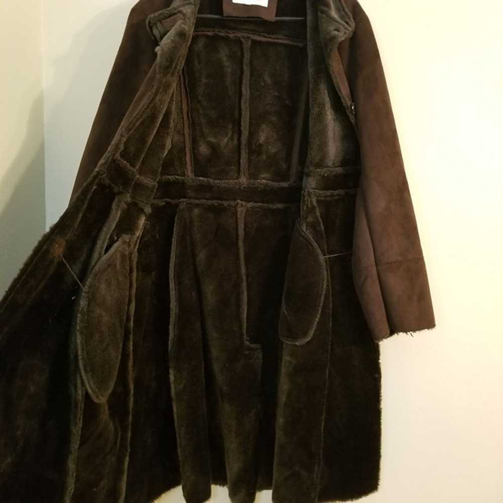 Calvin Klein XL Suede Long Fur Trench Coat Heavy … - image 6