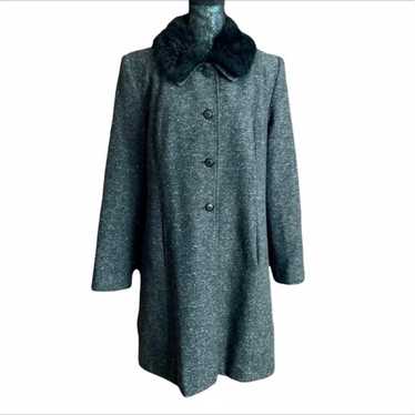 Frenchi Black & Gray Tweed Wool Coat w/F - image 1