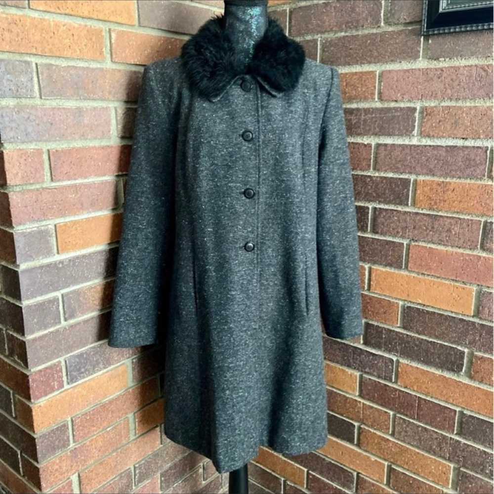Frenchi Black & Gray Tweed Wool Coat w/F - image 2