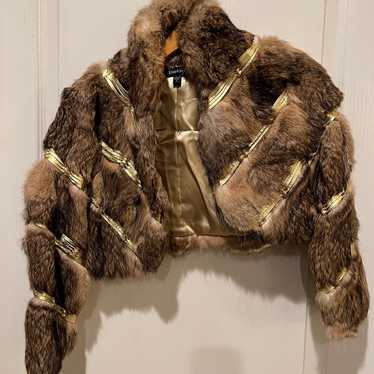 bebe fur cropped jacket with gold lining