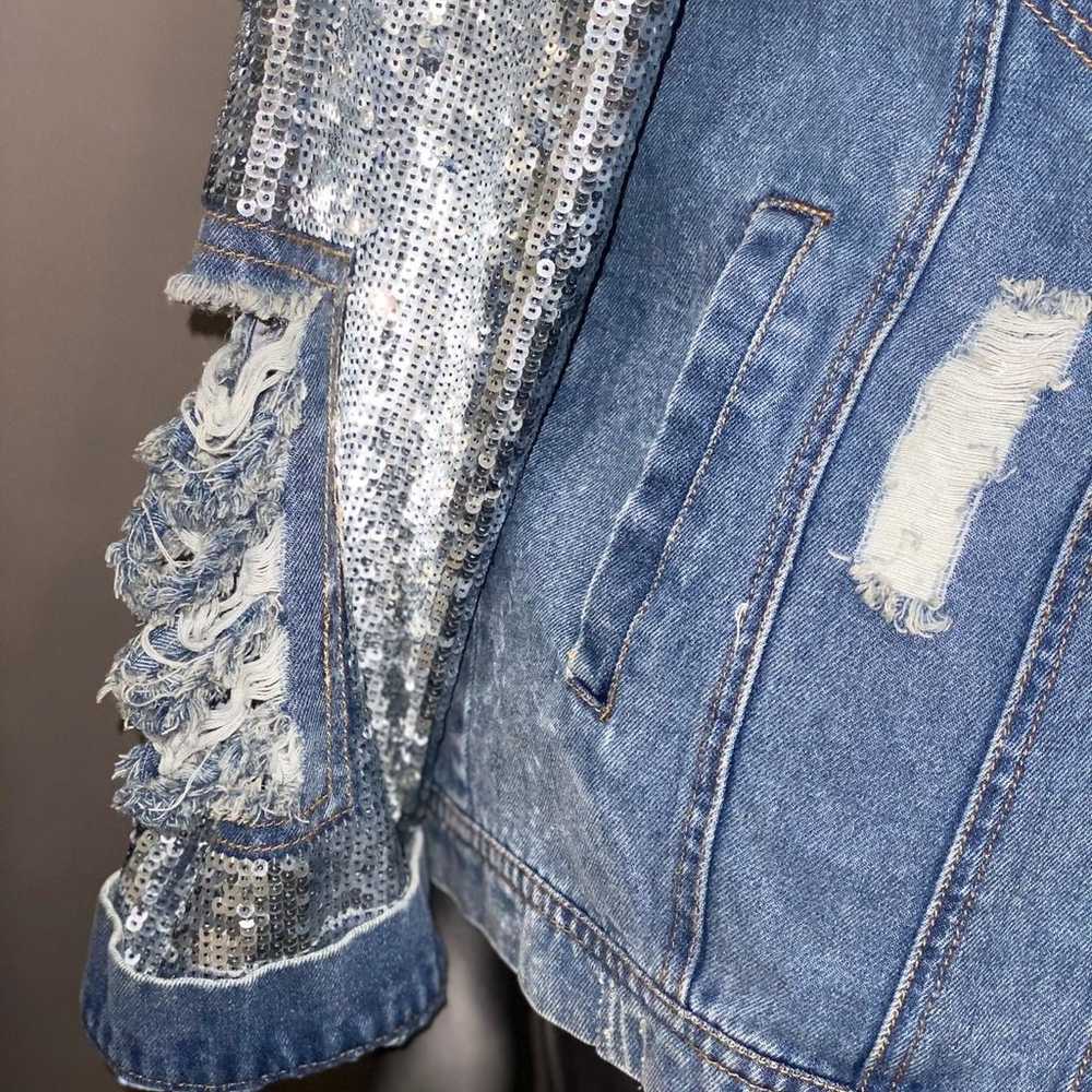 Poison band jacket sequins distressed jean jacket… - image 2