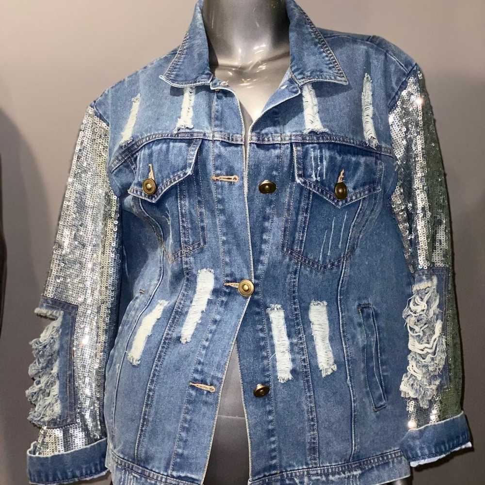 Poison band jacket sequins distressed jean jacket… - image 3