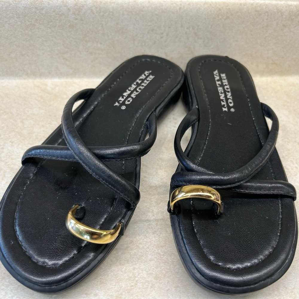 Bruno Valenti Black Leather Gold Toe Loop Sandal … - image 1