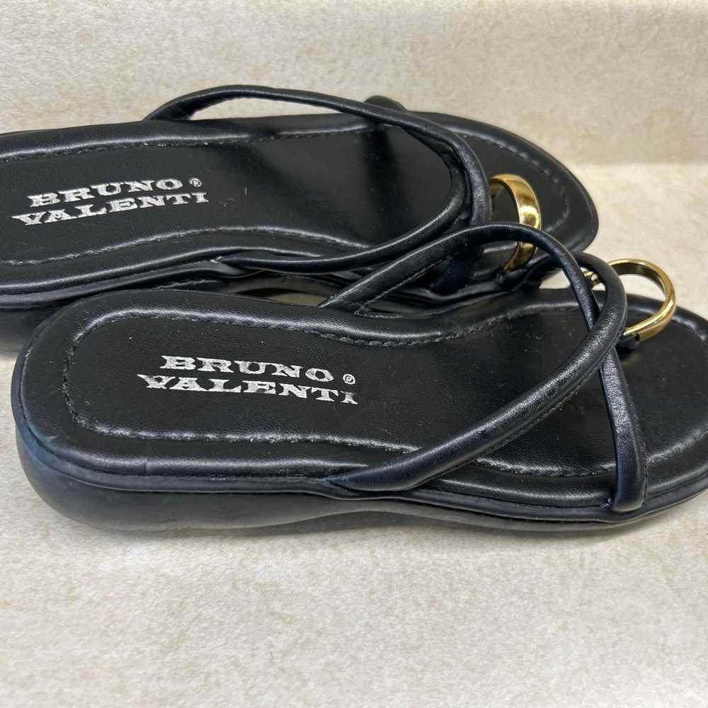 Bruno Valenti Black Leather Gold Toe Loop Sandal … - image 2
