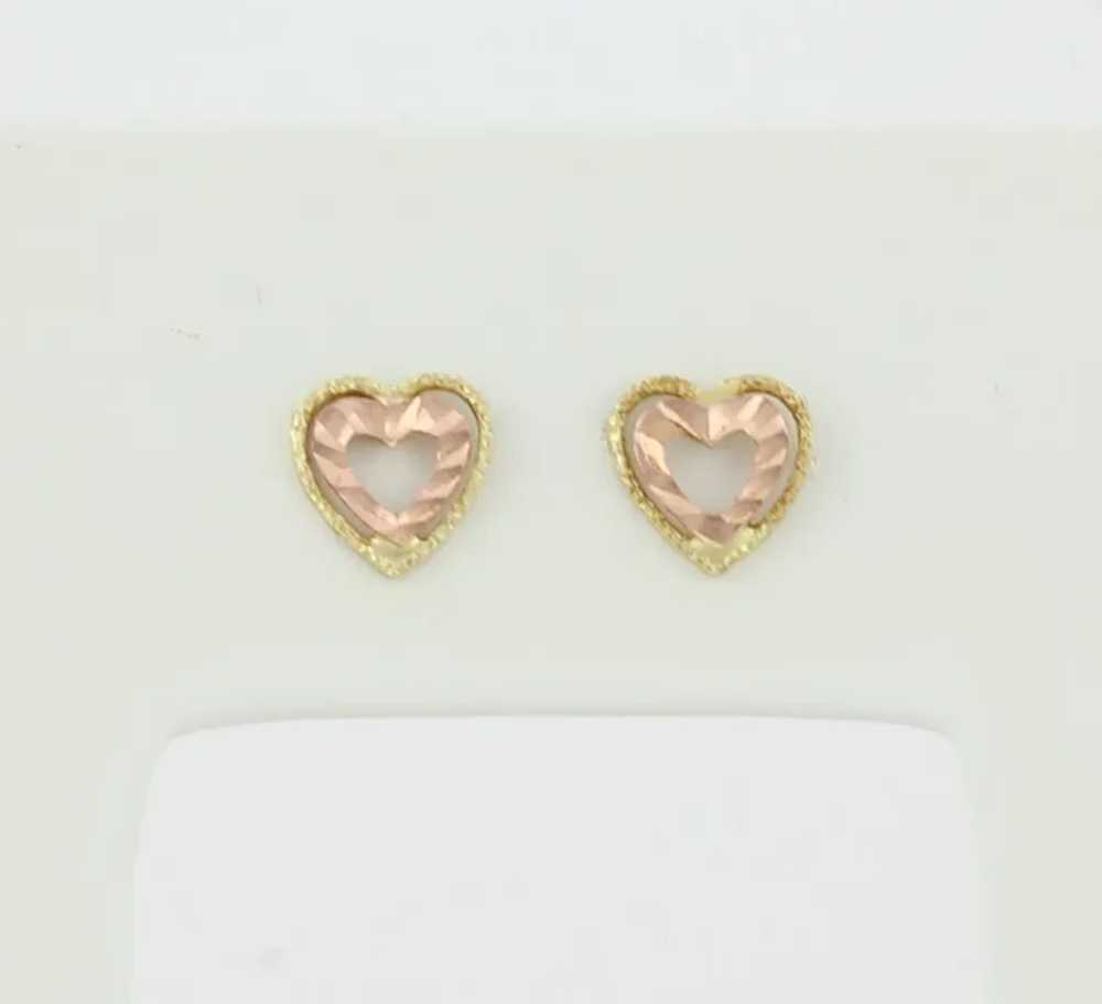 14k Yellow Gold & Rose Gold Heart Earrings Stud P… - image 5