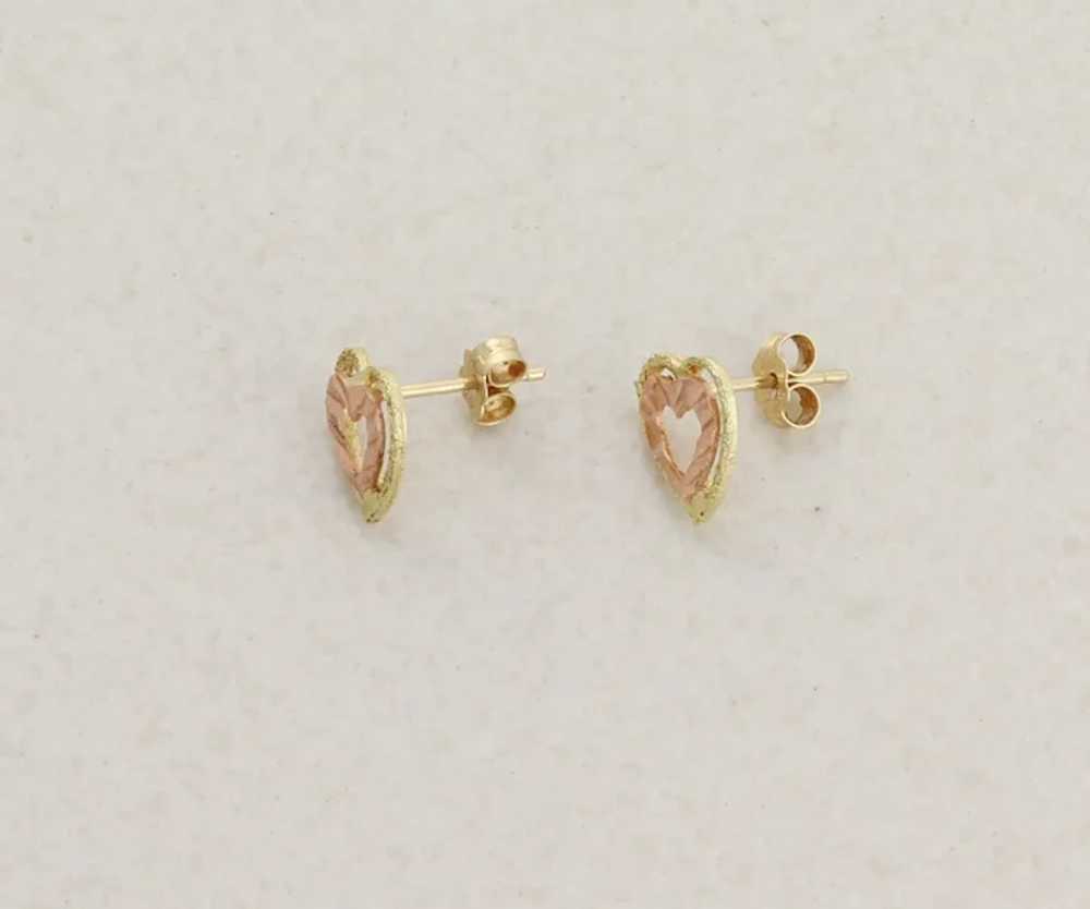 14k Yellow Gold & Rose Gold Heart Earrings Stud P… - image 9