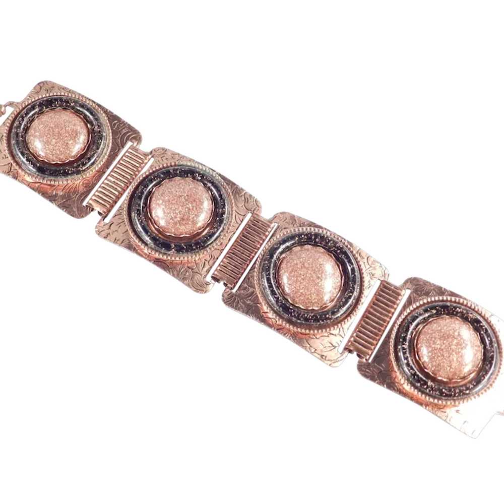 Copper Goldstone Cabochon Wide Link Bracelet - image 1