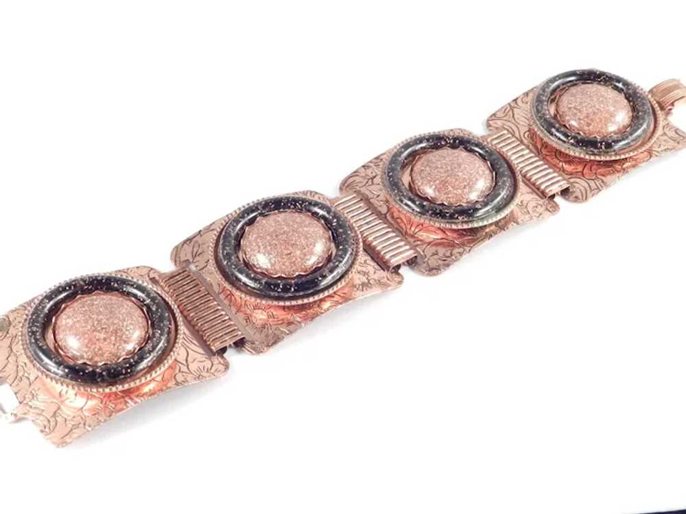 Copper Goldstone Cabochon Wide Link Bracelet - image 2