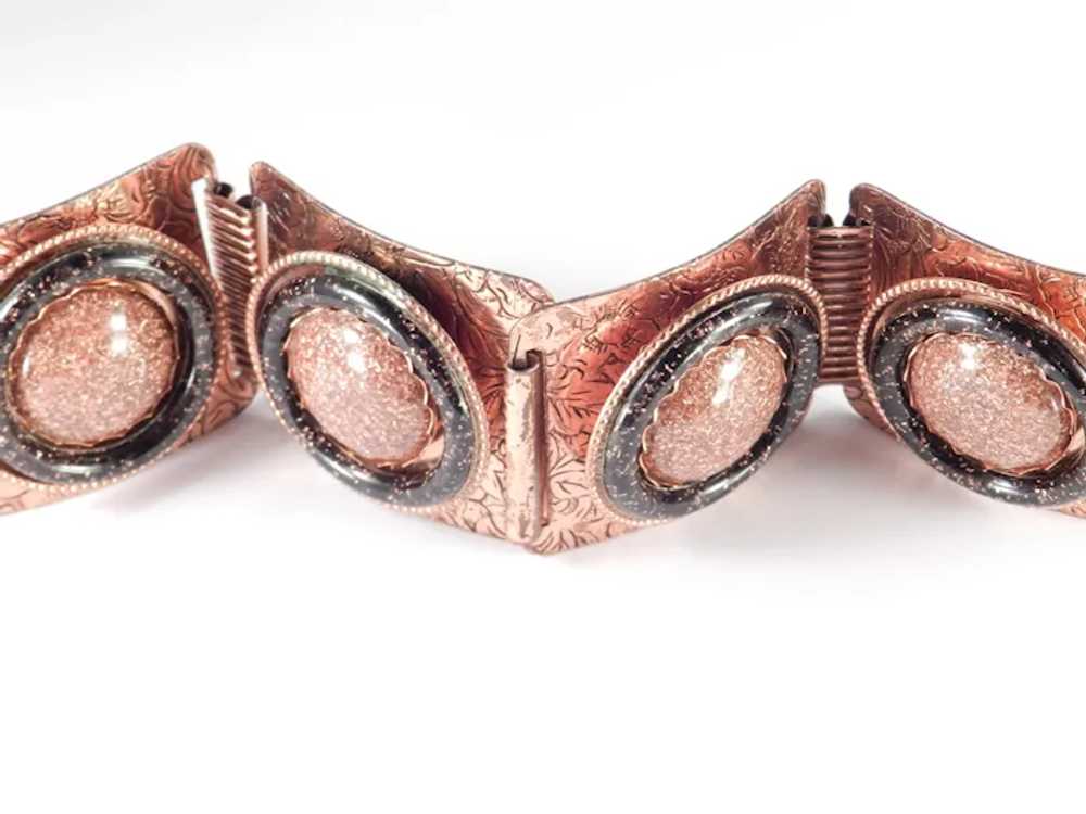 Copper Goldstone Cabochon Wide Link Bracelet - image 3