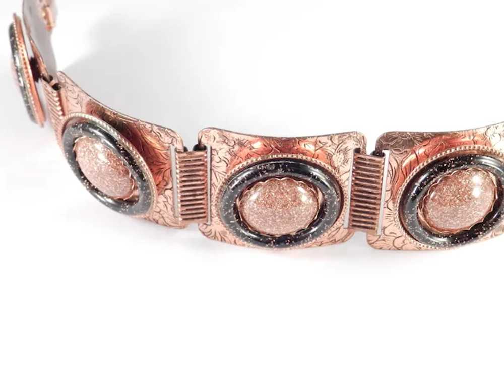 Copper Goldstone Cabochon Wide Link Bracelet - image 4